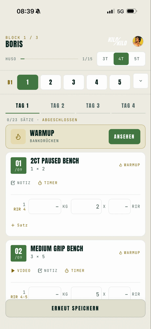 Boris-App: Warm-up abgeschlossen, heller Modus