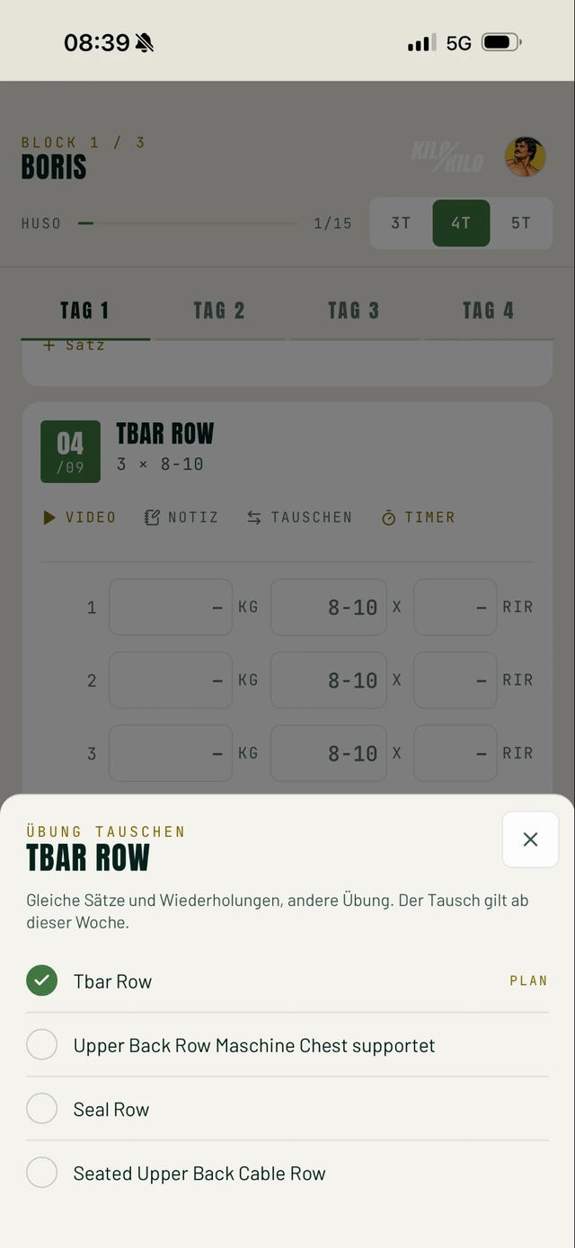 Boris-App: Übung tauschen